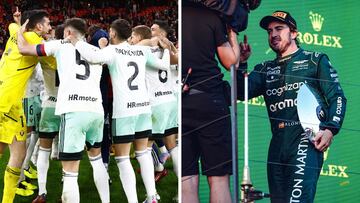 Osasuna celebra el pase a la final de Copa y Fernando Alonso, en el podio de Australia.