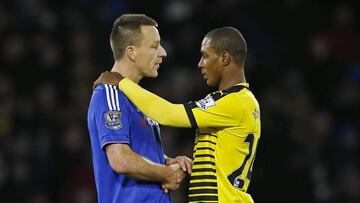 Watford's Odion Ighalo and Chelsea's John Terry shake hands after the game.