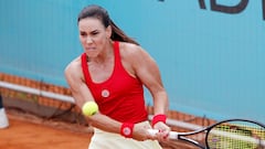 La tenista española Nuria Párrizas, durante su partido ante Veronika Kudermetova en el Mutua Madrid Open.