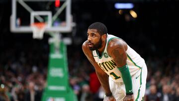 BOSTON, MA - DECEMBER 6: Kyrie Irving #11 of the Boston Celtics looks on during the game between the Boston Celtics and the New York Knicks at TD Garden on December 6, 2018 in Boston, Massachusetts.   Maddie Meyer/Getty Images/AFP
 == FOR NEWSPAPERS, INTERNET, TELCOS &amp; TELEVISION USE ONLY ==