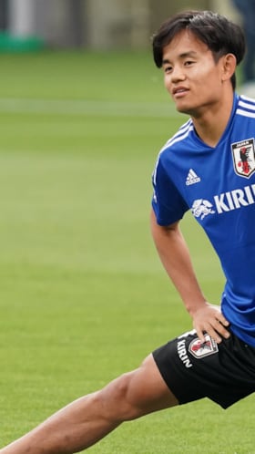 Kubo, durante un entrenamiento con Japón.