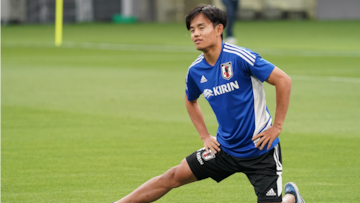 Kubo, durante un entrenamiento con Japón.