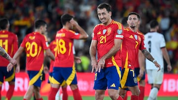 Oyarzabal celebra el 2-0 de España ante Georgia en Elche.