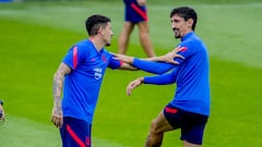 Gim&eacute;nez y Savic durante un entrenamiento. 