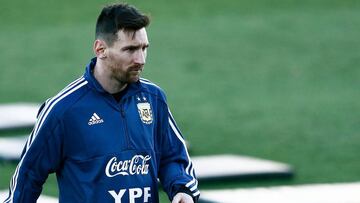 El delantero argentino del Barcelona, Leo Messi, durante un entrenamiento de Argentina.