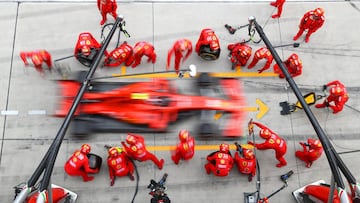 SHANGHAI, CHINA - APRIL 14: Charles Leclerc of Monaco driving the (16) Scuderia Ferrari SF90 makes a pitstop for new tyres during the F1 Grand Prix of China at Shanghai International Circuit on April 14, 2019 in Shanghai, China. (Photo by Mark Thompson/Getty Images)