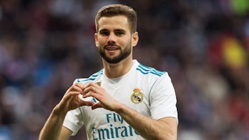 Nacho celebra un gol con el Real Madrid. 