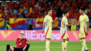 Soccer Football - Euro 2024 - Group B - Albania v Spain - Dusseldorf Arena, Dusseldorf, Germany - June 24, 2024  Albania's Kristjan Asllani looks dejected after the match REUTERS/Carmen Jaspersen