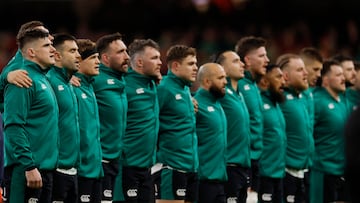 La selección irlandesa de rugby, en formación.