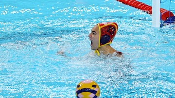 Paris 2024 Olympics - Water Polo - Women's Semifinal - Netherlands vs Spain - Paris La Defense Arena, Nanterre, France - August 08, 2024. Martina Terre of Spain reacts. REUTERS/Ueslei Marcelino