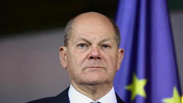 German Chancellor Olaf Scholz looks on during a statement regarding the Germany pact on the day of a meeting of the country's 16 state premiers on current issues in Berlin, Germany November 6, 2023. REUTERS/Liesa Johannssen