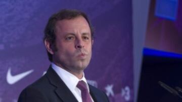 Sandro Rosell, en la rueda de prensa del balance de la temporad 2012/13 del FC Barcelona.