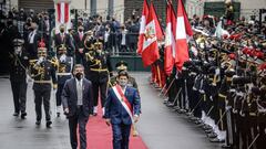 LIMA, PERU - JULY 28: Peruvian President Pedro Castillo arrives to the Congress to address the nation  during the Independence Day in Lima, Peru on July 28, 2022. (Photo by John Reyes/Anadolu Agency via Getty Images)