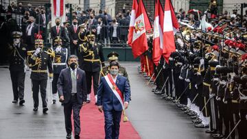 LIMA, PERU - JULY 28: Peruvian President Pedro Castillo arrives to the Congress to address the nation  during the Independence Day in Lima, Peru on July 28, 2022. (Photo by John Reyes/Anadolu Agency via Getty Images)