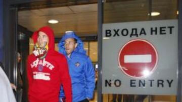 Los jugadores del Levante llegando a Mosc&uacute;.