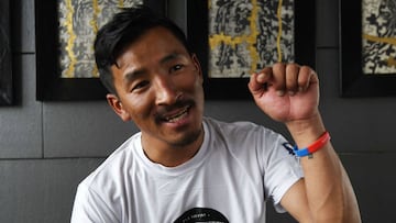In this picture taken on June 2, 2023, Nepali guide Gelje Sherpa speaks during an interview with AFP in Kathmandu. Gelje abandoned his client's Everest summit bid to rescue a Malaysian climber in a deadly season that has seen at least twelve deaths. (Photo by Prakash MATHEMA / AFP)
