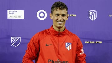 Jul 31, 2019; Orlando, FL, USA; Atletico Madrid midfielder Marcos Llorente (14) is presented with the game MVP award after the 2019 MLS All Star Game at Exploria Stadium. Mandatory Credit: Kim Klement-USA TODAY Sports