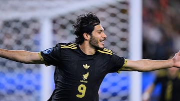 Raul Jimenez celebrates his goal 0-1 of Mexico during the Semifinal match between Canada and Mexican National Team (Mexico) as part Final Four of the Concacaf Nations League 2024-2025 at SoFi Stadium on March 20, 2025 in Inglewood, Los Angeles, California, United States.