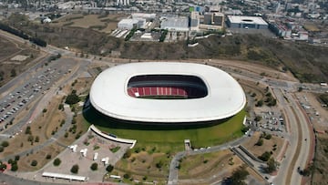 MEX5928. GUADALAJARA (MÉXICO), 01/03/2025.- Fotografía aérea del estadio Akron este domingo en la ciudad de Guadalajara en Jalisco (México). El estado de Jalisco intenta regresar a la normalidad, mientras las fuerzas de seguridad patrullan las carreteras y la ciudad de Guadalajara, tras una semana del operativo militar en el que murió Nemesio Oseguera Cervantes, "El Mencho", líder del Cártel Jalisco Nueva Generación (CJNG) y uno de los capos más buscados por México y Estados Unidos. EFE/ Francisco Guasco