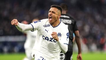 Alexis SANCHEZ of Marseille celebrate his goal during the Ligue 1 Uber Eats match between Olympique de Marseille and Football Club de Lorient at Orange Velodrome on January 14, 2023 in Marseille, France. (Photo by Johnny Fidelin/Icon Sport via Getty Images)