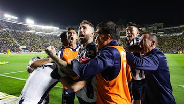 German Berterame celebrates his goal 2-1 of Monterrey during the quarter-final second match between America and Monterrey as part of the Liga BBVA MX, Torneo Apertura 2025 at Ciudad de los Deportes Stadium, on November 29, 2025 in Mexico City, Mexico.