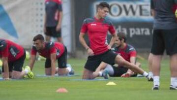 H&eacute;ctor Moreno, en uno de sus pocos entrenamientos con el Espanyol esta pretemporada.