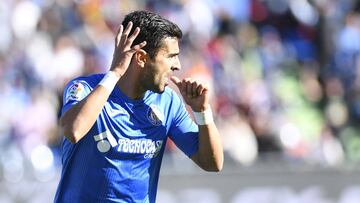 Ángel, celebrando uno de sus dos goles al Alavés el pasado sábado.