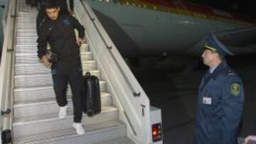 Luis Suárez, a la llegada a Minsk.