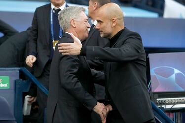 Carlo Ancelotti y Pep Guardiola, entrenadores del Real Madrid y Manchester City respectivamente.