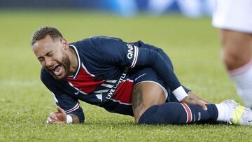 Paris (France), 13/12/2020.- Paris Saint Germain&#039;s Neymar Jr screams in pain during the French Ligue 1 soccer match between PSG and Lyon at the Parc des Princes stadium in Paris, France, 13 December 2020. (Francia) EFE/EPA/YOAN VALAT