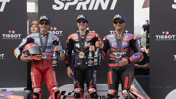 Marc Márquez, Maverick Viñales y Jorge Martín, en el GP de Portugal del pasado año.