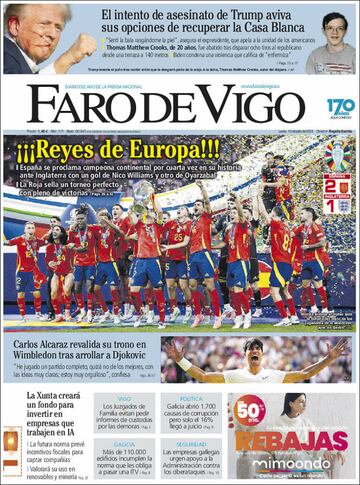 Invencibles, Reyes de Europa... Las portadas del triunfo de España en la Euro