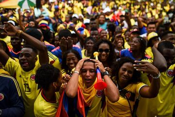 Colombia fans of react during the World Cup match between Colombia and England in Yerry Mina's hometown Guachene, Colombia, on 3 July 2018.