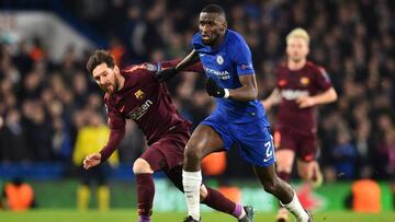 Messi y Rudiger, en un partido de la Champions.