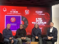 Marcos y Ángel Fernández Fermoselle presentando la canción "Pucela, te quiero", junto a Caminero y Tornadijo.