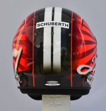 Parte posterior del casco del piloto alemán Nico Hulkenberg de Renault.