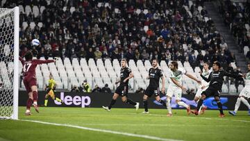 Juventus&#039;Weston McKennie scores during the Italian Serie A soccer match between Juventus and Sassuolo at the Allianz Stadium in Turin, Italy, Wednesday, Oct. 27, 2021. (Fabio Ferrari /LaPresse via AP)