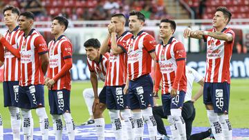 Erick Gutierrez, Roberto Alvarado, Alan Mozo, Fernando Beltran, Cristian Calderon of Guadalajara during the game Guadalajara vs Mazatlan FC, corresponding to Round 11 of the Torneo Apertura 2023 of the Liga BBVA MX, at Akron Stadium, on September 26, 2023.
<br><br>
Erick Gutierrez, Roberto Alvarado, Alan Mozo, Fernando Beltran, Cristian Calderon de Guadalajara durante el partido Guadalajara vs Mazatlan FC, correspondiente a la Jornada 11 del Torneo Apertura 2023 de la Liga BBVA MX, en el Estadio Akron, el 26 de Septiembre de 2023.