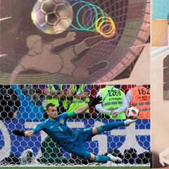 Igor Akinfeev calca la imagen del billete de 100 rublos