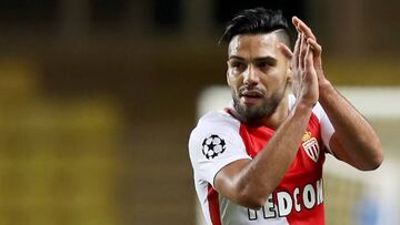 Monaco's Colombian forward Radamel Falcao acknowledges the fans as