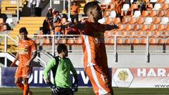 Futbol, Cobreloa vs La Serena  fecha 17, Campeonato de Primera B 2019  El jugador de Cobreloa Ignacio Jara celebra luego de convertir un gol contra La Serena durante el partido de primera B disputado en el estadio Zorros del Desierto de Calama, Chile.  04/08/2019  Pedro Tapia/ Photosport.