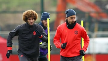 Fellaini e Ibrahimovic en el entrenamiento.