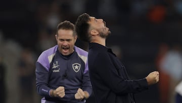 Soccer Football - Brasileiro Championship - Botafogo v Atletico Mineiro - Estadio Olimpico Nilton Santos, Rio de Janeiro, Brazil - September 20, 2025 Botafogo coach Davide Ancelotti celebrates after the match REUTERS/Ricardo Moraes