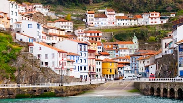 Townscape of Cudillero, old port, Cantábrico sea and fishing village with multicolored houses in Asturias, Spain.