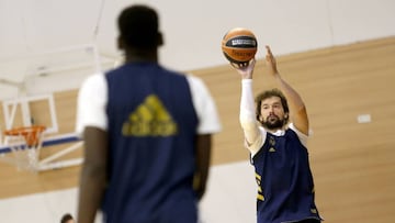 Sergio Llull, en un entrenamiento del Madrid.