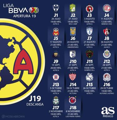 Fechas y partidos del América para el Apertura 2019