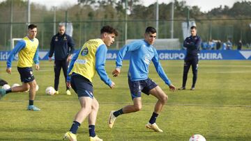 Trilli y Villares en un entrenamiento del Deportivo.