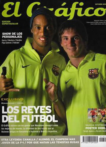 Portada de octubre de 2005. Messi asomaba como una verdadera promesa de la cantera del Barcelona y se asociaba al conductor de aquel equipo, el gran Ronaldinho