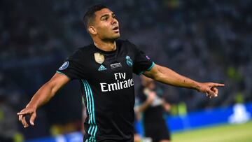 Casemiro celebra un gol con la camiseta del Real Madrid.