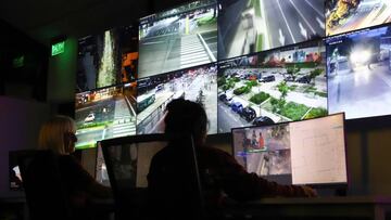 Police officers monitor traffic on the streets from surveillance camera footages as Argentine President Alberto Fernandez announced an extension of the lockdown it has imposed as a measure to control the spread of the coronavirus disease (COVID-19), in Buenos Aires, Argentina April 10, 2020. REUTERS/Matias Baglietto